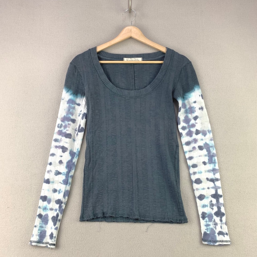We The Free Scoop Neck Top Women Small Blue Tie Dye Ribbed Tee